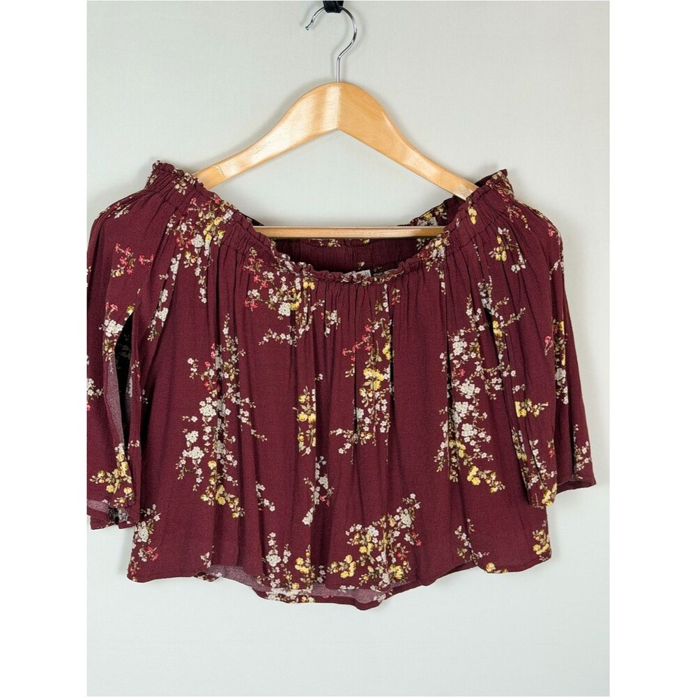 ASTR The Label Floral Off Shoulder Peasant Crop Top Small